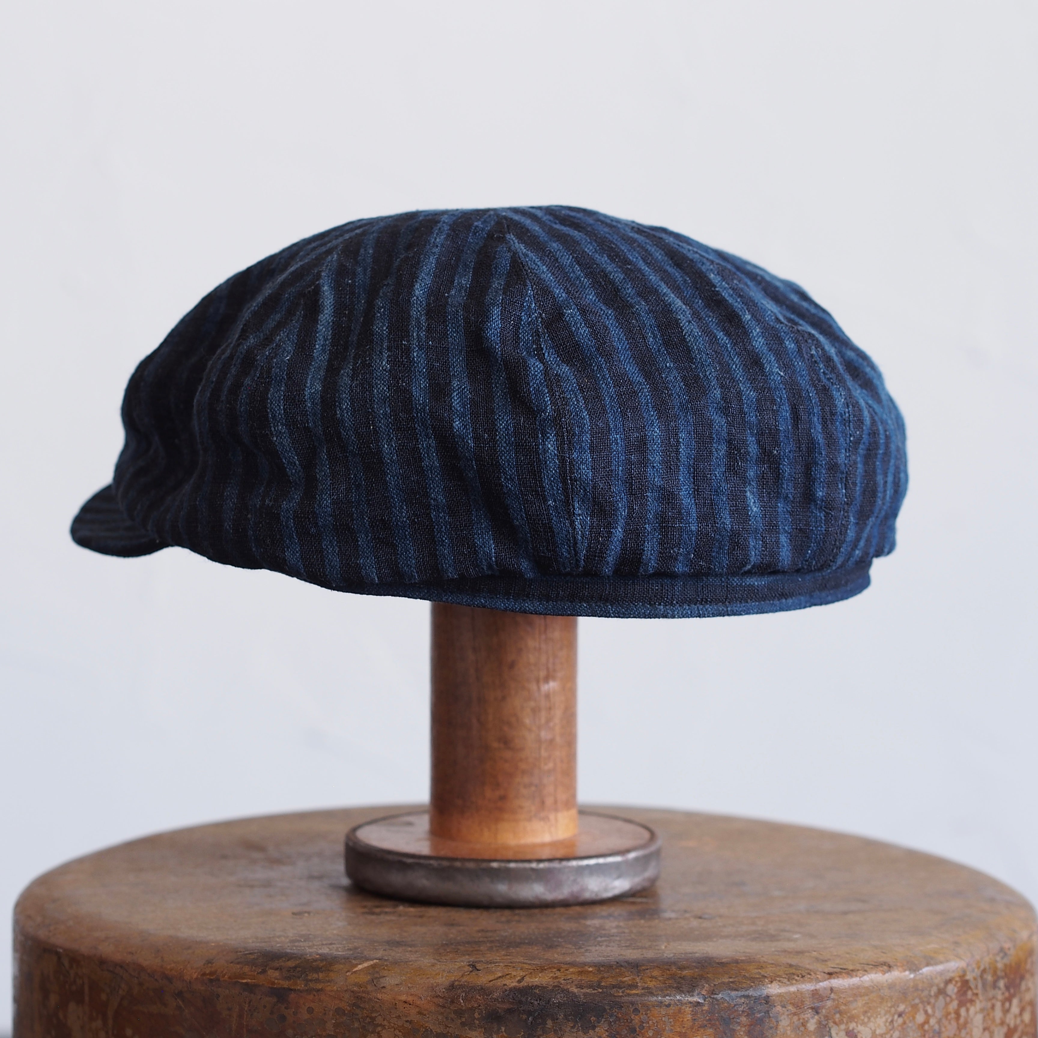 JAPAN VINTAGE FABRIC CAP ~type newsboy~61 meiji linen 縞